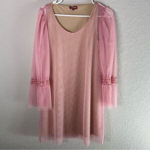 Staud Sheer Tulle Shift Dress w/Beaded Bell Sleeves Nude Lining Size XS